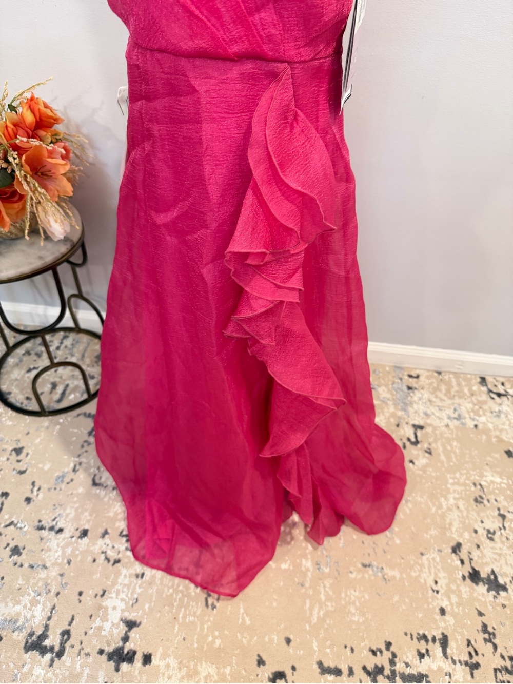 JS Collection Fuchsia Ruffle V-Neck Maxi Dress - Size 8 - New With Defect - Picture 4 of 14
